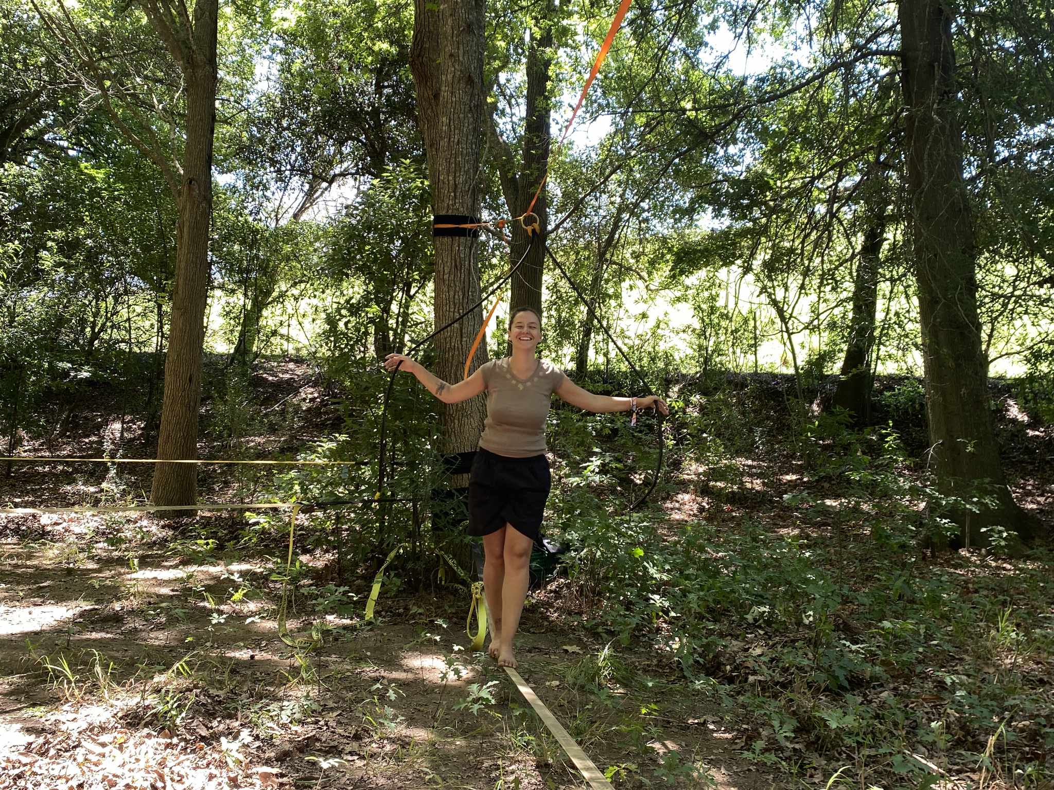 Top rope used for balance on a slackline